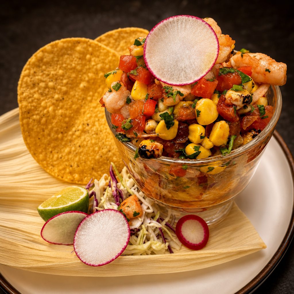 Rosted Corn Shrimp Ceviche.